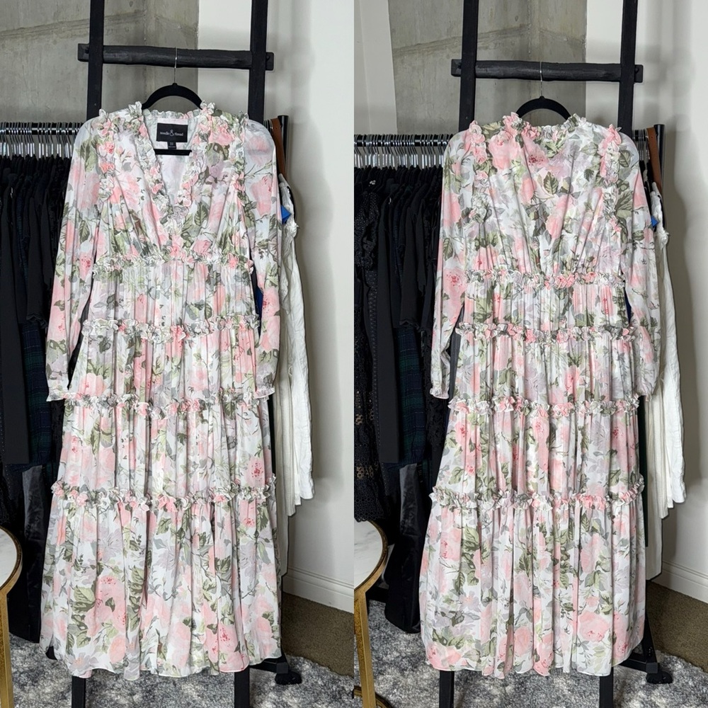 Needle & Thread Rose Powder Chiffon Tiered Romantic Whimsical Gown in Moonshine - Picture 6 of 15
